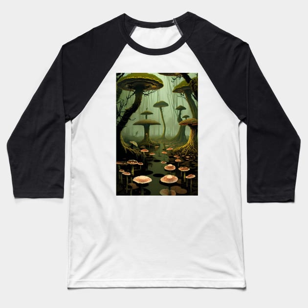 Macabre Mushroom Forest Baseball T-Shirt by EsoteraArt